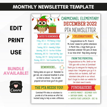 school pto pta DECEMBER newsletter template